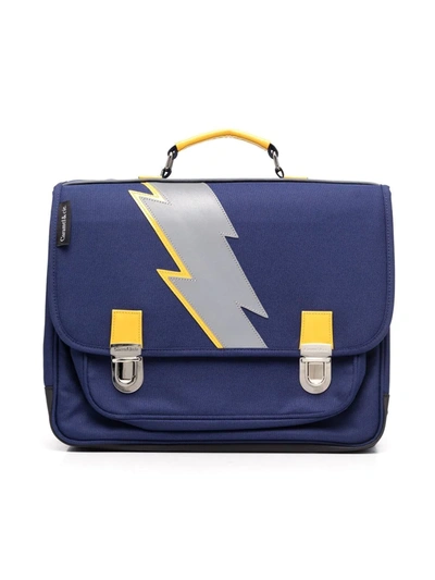 Caramel Lightning Bolt Appliqué Backpack In 蓝色