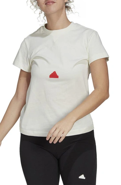 Adidas Sportswear Logo T-shirt In Off White/ Bright Red