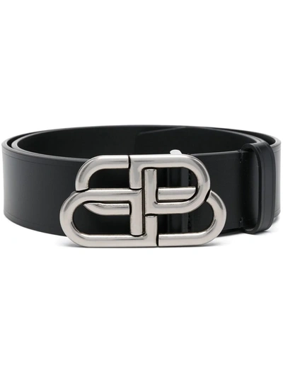 Balenciaga Logo-buckle Leather Belt In Black