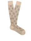 Gucci Lurex Interlocking 'gg' Socks In Brown