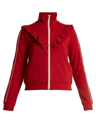 Red Valentino Ruffle-trimmed High-neck Track Top In Red