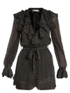 Zimmermann Painted Heart Cascade Playsuit In Charcoal/cream Dot In Black