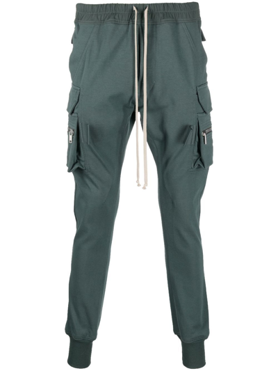 Rick Owens Mastodon Regular-fit Tapered Mid-rise Cotton-jersey Cargo Trousers In Teal