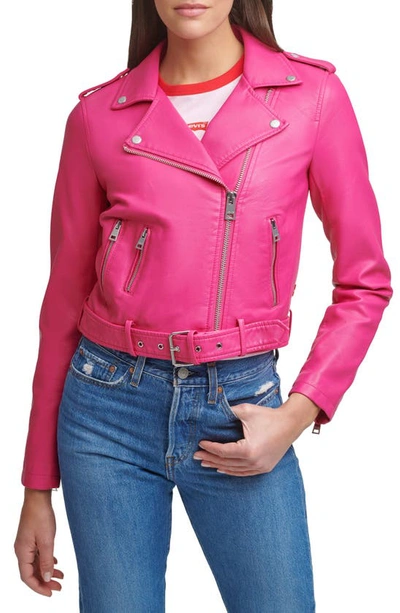 Levi's® Faux Leather Fashion Belted Moto Jacket In Berry Pink