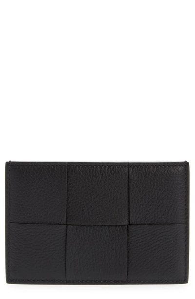 Bottega Veneta Intrecciato Leather Card Holder In Black/gold