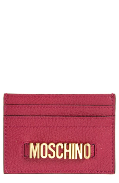 Moschino Logo Leather Card Case In Violet