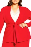 City Chic Elegance Tie Front Blazer In Sexy Red