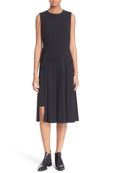 Dkny Deconstructed Pleated Wool Midi Dress In Black | ModeSens