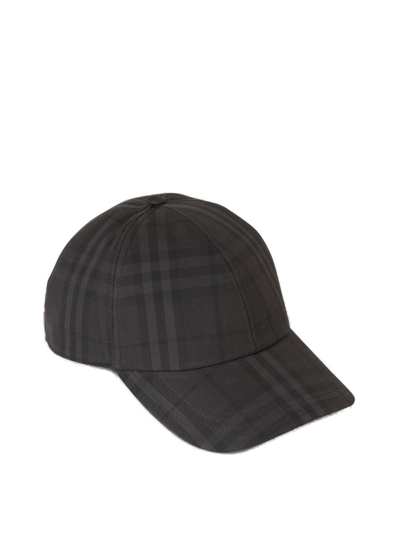Burberry Embroidered-logo Check Cotton Cap In Grey,black