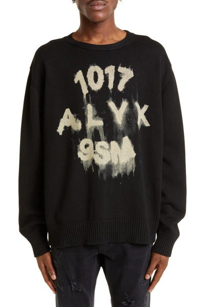 Alyx Treated Logo Crewneck Sweater Black Cotton Knit Sweater With Logo - Treated Logo Crewneck Sweater In Nero