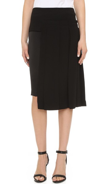Dkny Skirt With Pleated Overlay In Black | ModeSens