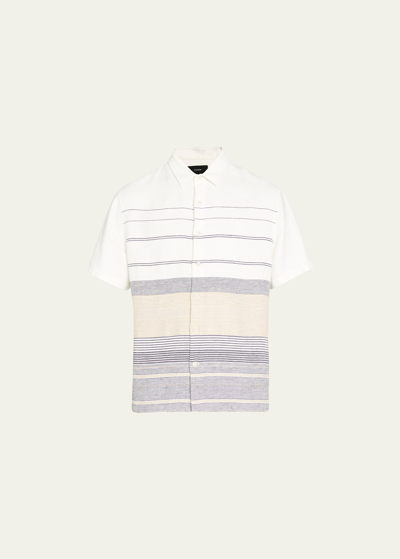 Vince Men's Linen Stripe Sport Shirt In Off Whitecoastal