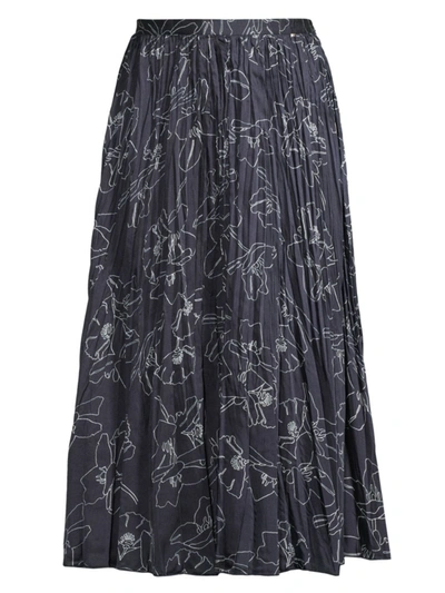 Hugo Boss Floral-print Midi Skirt In Crinkled Recycled Fabric- Patterned Women's A-line Skirts Size 8