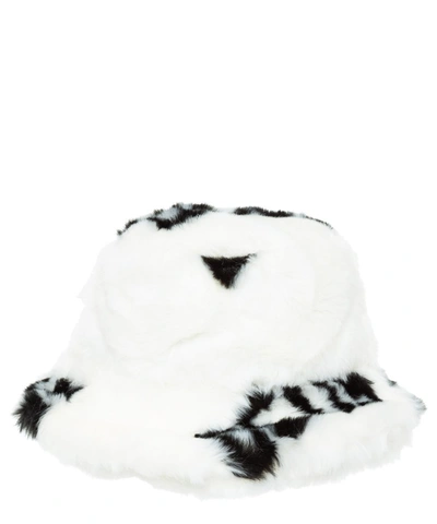 Gcds Eco Fur Logo Bucket Hat In White