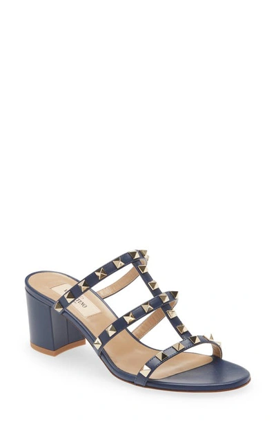 Valentino Garavani Rockstud Slide Sandal In Dark Blue