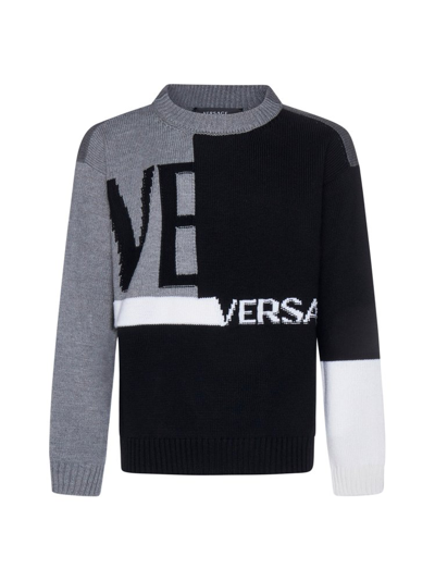 Versace Multicolored Sweater With Inlaid Logo In Black