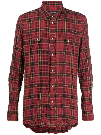 Dsquared2 Checked Cotton-blend Shirt In Red