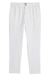 14th & Union Elastic Waist Linen Blend Trim Fit Pants In Olive Grove- White Eoe