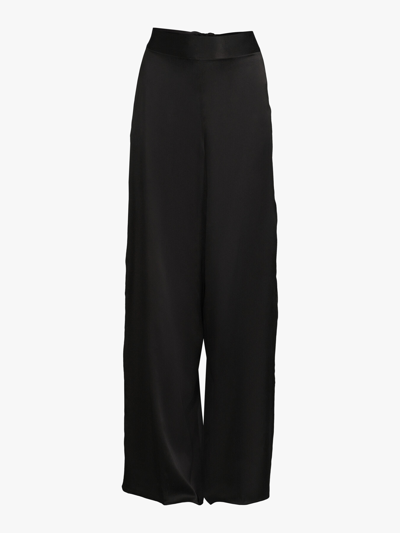 Harmur Semi-sheer Wide-leg High-rise Silk-crepe Trousers In Black