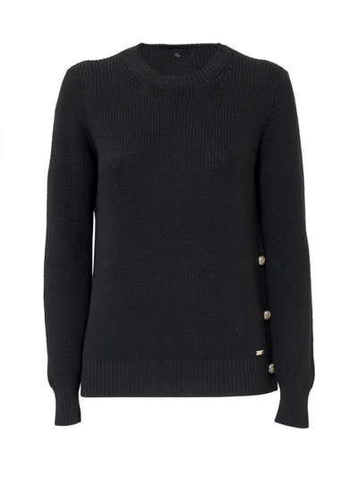 Fay Buttom Detailed Crewneck Jumper In Black