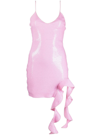 David Koma Sequined Ruffle-trimmed Minidress In Pink