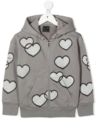 Givenchy Kids' X Chito Girl's Hearts Graphic Hoodie In Grey