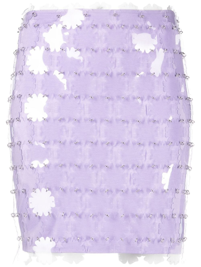 Paco Rabanne Purple Mini Skirt With Transparent Floral Discs In Silver