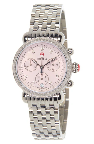 Michele Csx Diamond Bezel 3-hand Bracelet Watch, 36mm In Silver