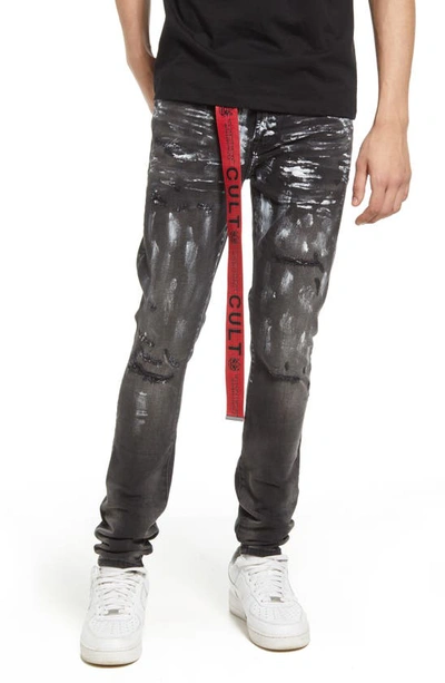 Cult Of Individuality Punk Belted Stretch Super Skinny Jeans In Pain