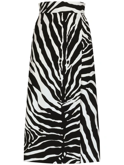Dolce & Gabbana Zebra Printed Cady Straight Midi Skirt In Monochrome
