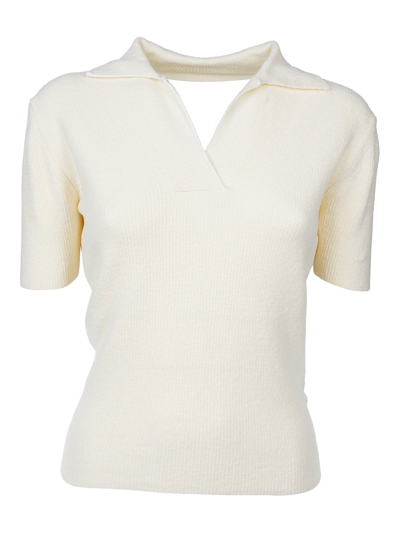 Jacquemus Le Polo Bagnu Cropped Cotton Polo Top In White