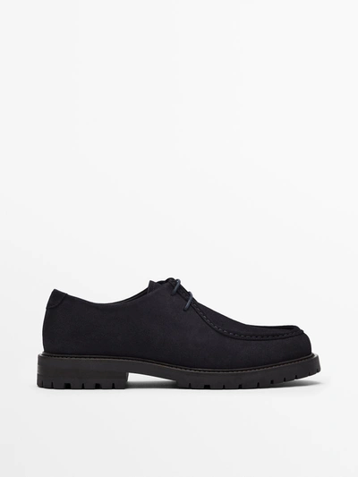 Massimo Dutti Split Suede Shoes With A Moc Toe In Blue