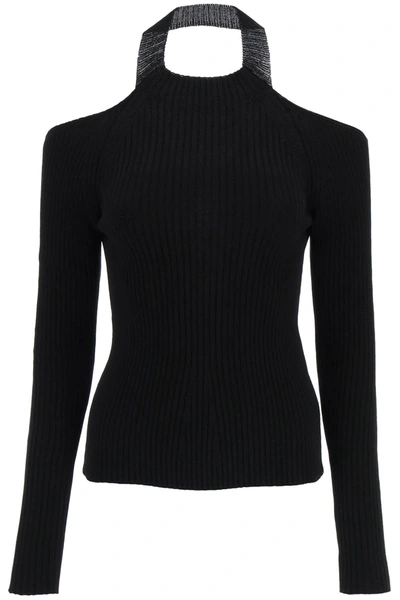 A.w.a.k.e. Ribbed Open-back Turtleneck Top In Black