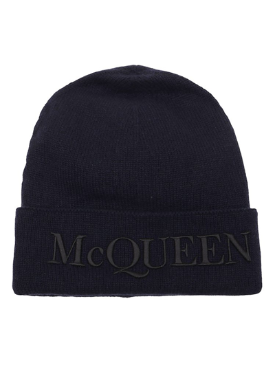 Alexander Mcqueen Logo Beanie In Navy