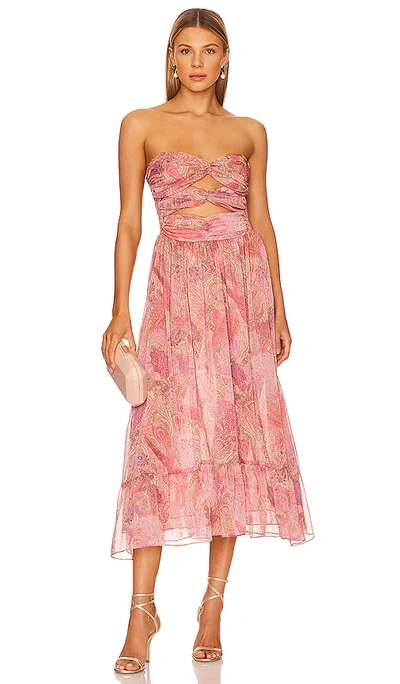 Misa Arianne Twisted-cutout Strapless Midi Dress In Muted Paisley