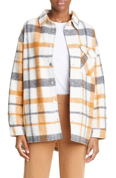 Monrow Plaid Snap-front Shacket In Black Nat Camel