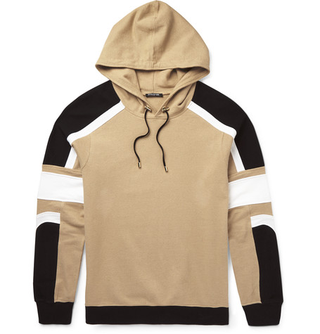 Balmain Panelled Cotton And Linen-blend Hoodie In Sand | ModeSens
