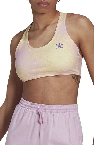 Adidas Originals Print Bra Top In Bliss Lilac/ Almost Yellow