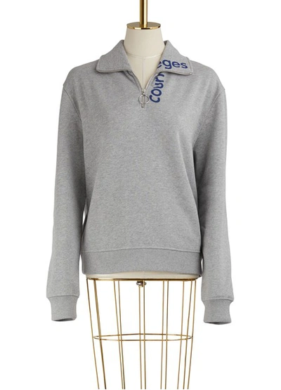 Courrèges Zippered Sweater With Logo In Grey