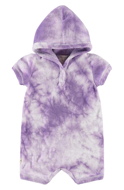 Paigelauren Babies' Tie Dye French Terry Short Hooded Romper In Marble Purple