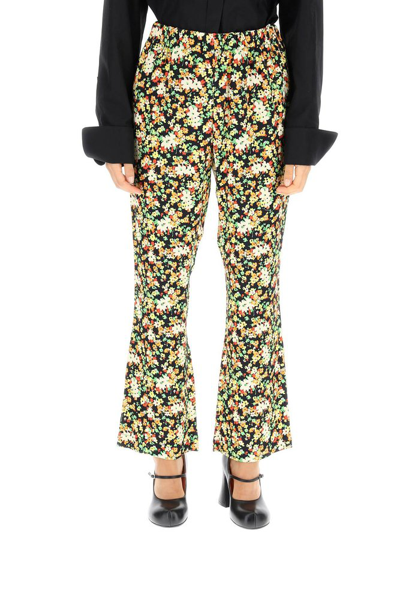 Marni Floral-printed High-waist Trousers In Multi-colored