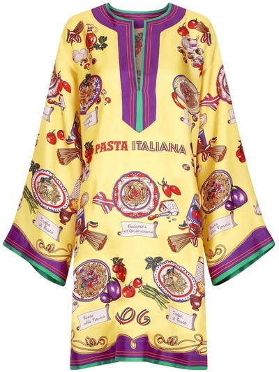 Dolce & Gabbana Printed Silk Twill Kaftan In Yellow
