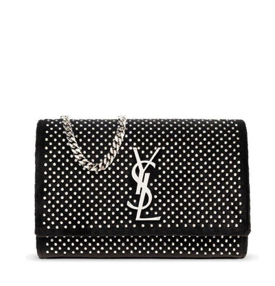 Saint Laurent Small Rhinestone-embellished Kate Chain Bag In Nero Crystal