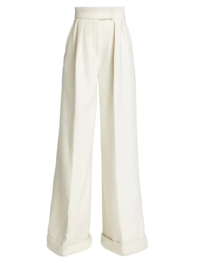 Max Mara Catullo Pleated High Waist Wide Leg Virgin Wool Trousers In White