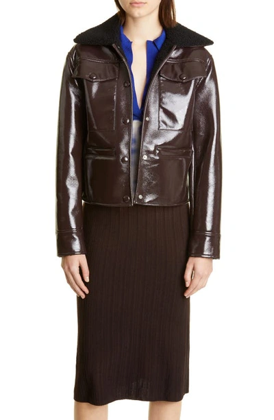 Proenza Schouler White Label Faux Shearling-trimmed Faux Coated-leather Jacket In Brown/black