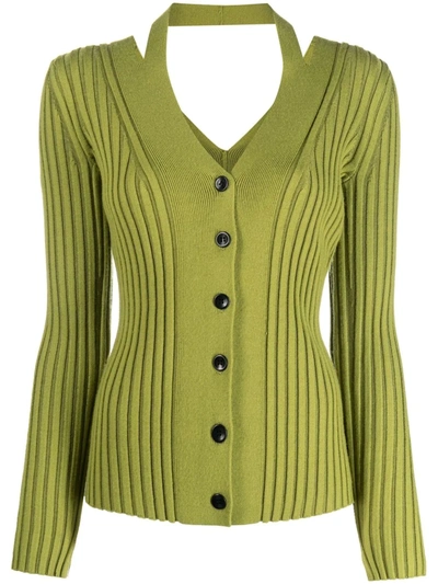 Proenza Schouler White Label Halterneck-strap Ribbed-knit Cardigan In Green-lt