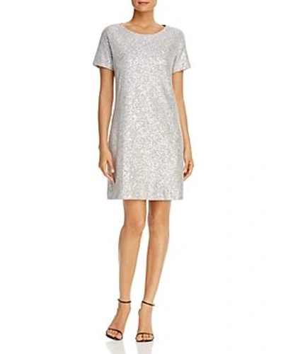 Three Dots Lacquered Knit Sweaterdress In Silver