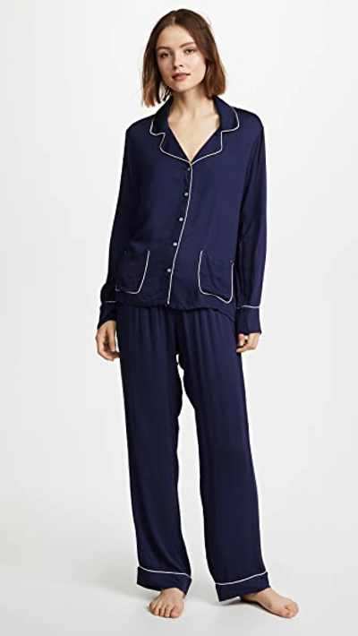 Splendid Women's Notch Collar Pyjama Set, Online Only In Blue