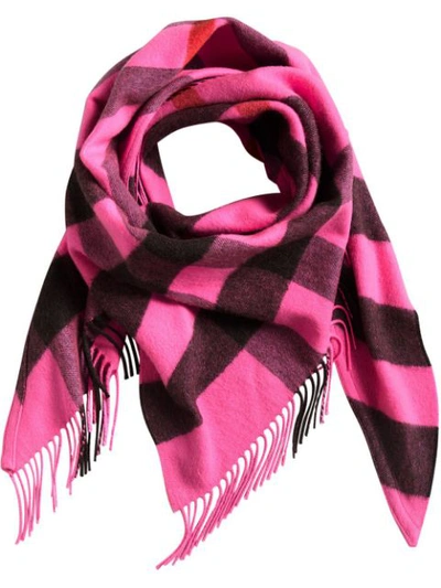 Burberry Half Mega Check Bandana Scarf In Bright Rose Pink