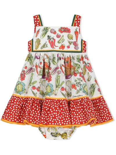 Dolce & Gabbana Babies' Vegetable-print Poplin Midi Dress In Multicolor